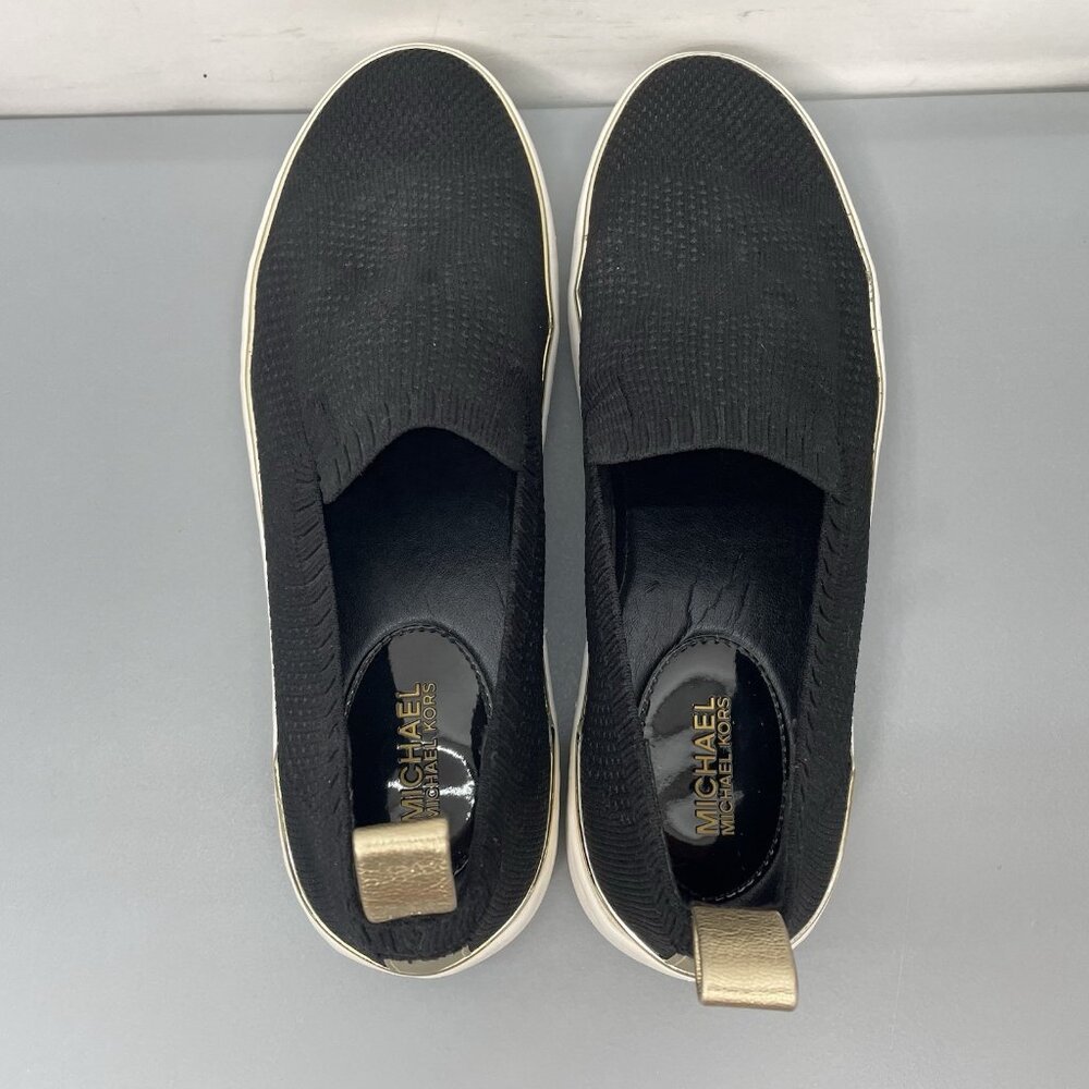 Michael Kors Skyler Knit Sneakers Loafers Slip On Black Gold Womens 8.5 - Picture 10 of 14